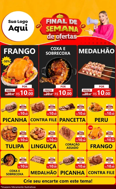 Modelo de Encarte para Encarte Grande com o tema Final de Semana de Ofertas para Assados