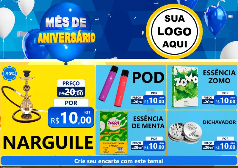 Modelo de Encarte para Encarte A4 Horizontal com o tema Mês de Aniversário para Tabacaria