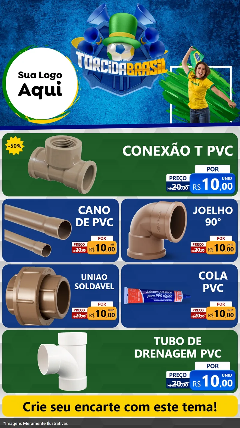 Modelo de TV para TV Vertical com o tema Torcida Brasil - Copa para Tubos e conexões