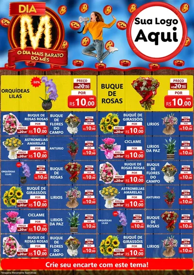 Modelo de Encarte para Encarte A4 Vertical com o tema Dia M - O Dia Mais Barato Do Mês para Floricultura e jardim