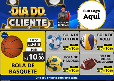 Modelo de Encarte para Encarte A4 Horizontal com o tema Dia Do Cliente para Artigos Esportivos
