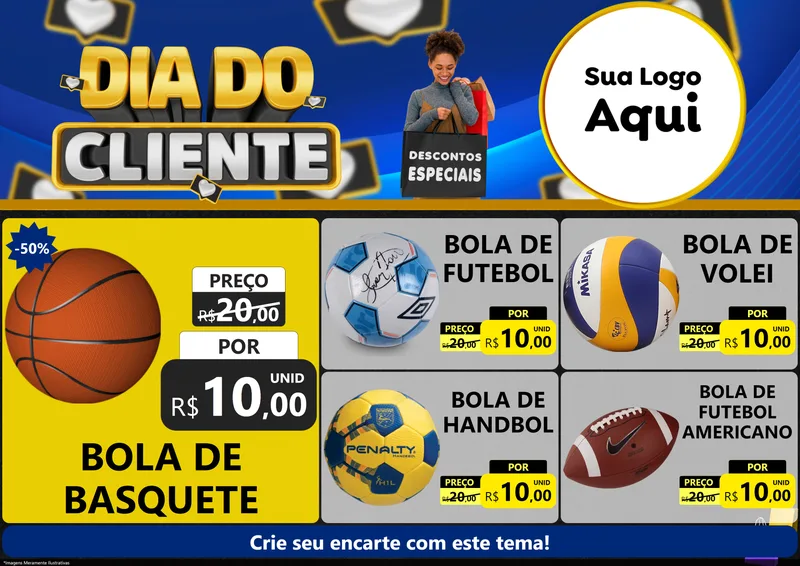 Modelo de Encarte para Encarte A4 Horizontal com o tema Dia Do Cliente para Artigos Esportivos