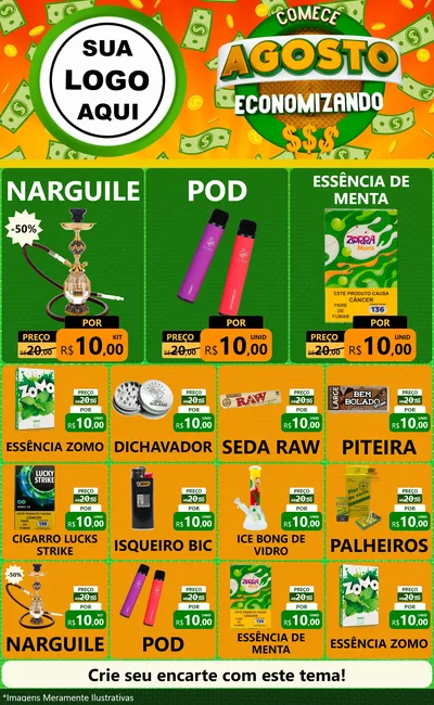 Modelo de Encarte para Encarte Grande com o tema Comece Agosto Economizando para Tabacaria