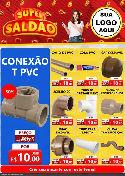 Modelo de Encarte para Encarte A4 Vertical com o tema Super Saldão para Tubos e conexões