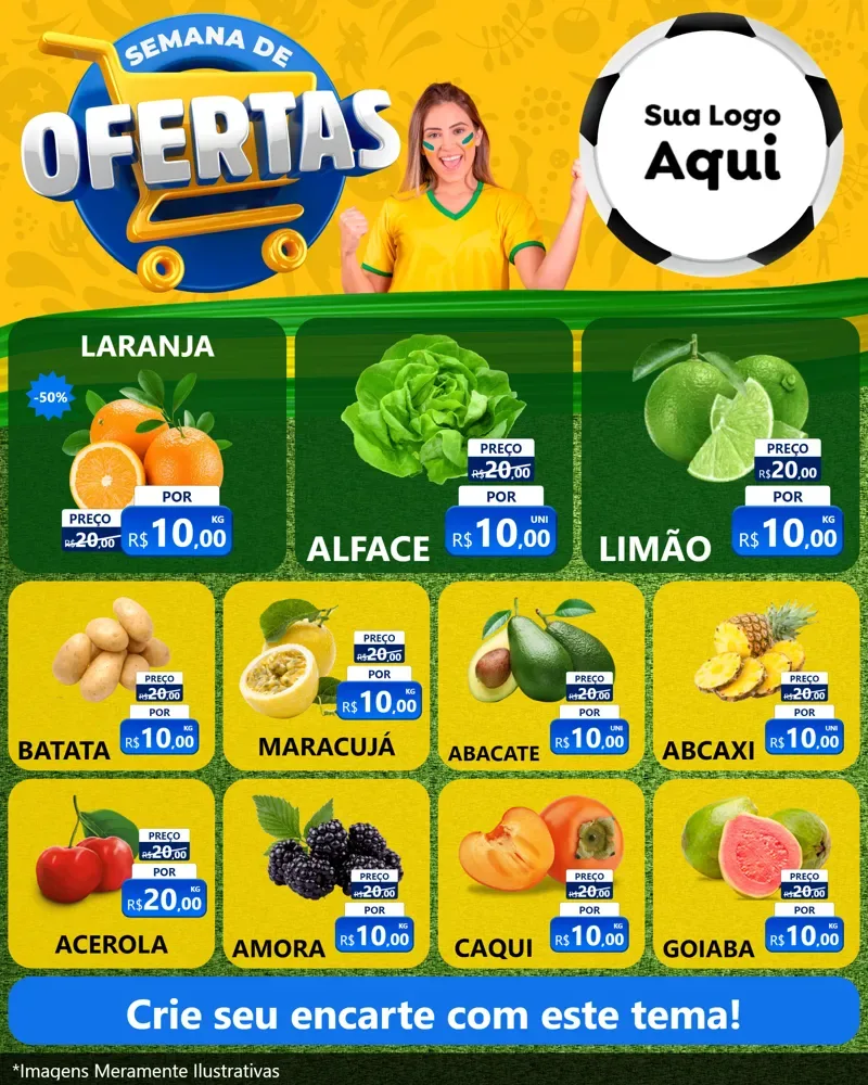 Modelo de Rede Social para Feed Instagram com o tema Semana de Ofertas - Copa para Hortifrúti