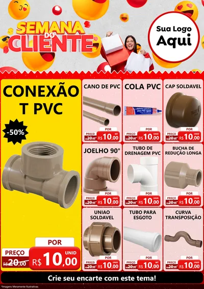 Modelo de Encarte para Encarte A4 Vertical com o tema Semana do Cliente para Tubos e conexões