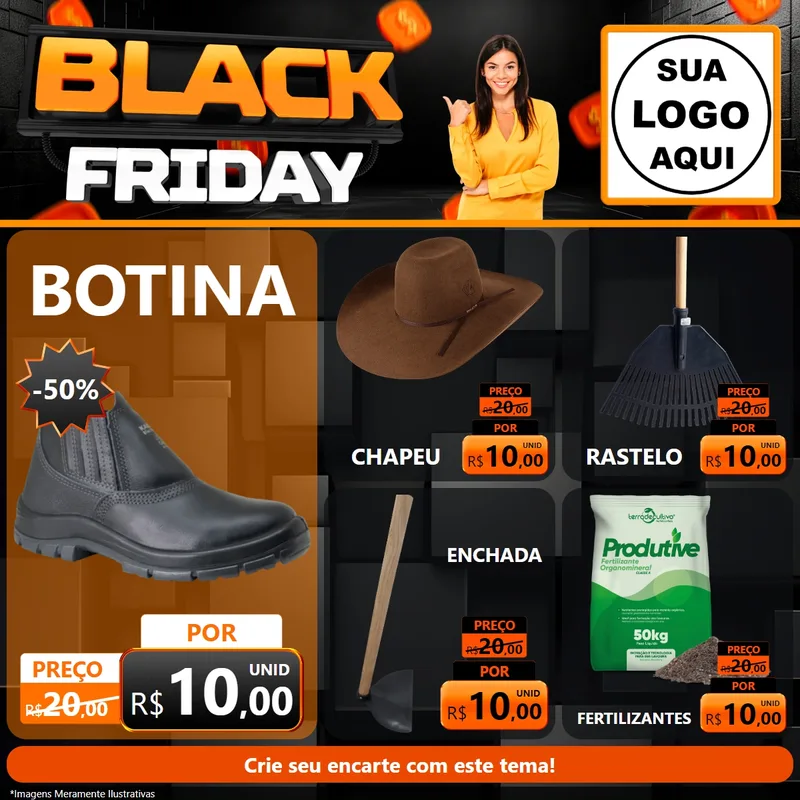 Modelo de Rede Social para Feed Facebook com o tema Black Friday para Agropecuária