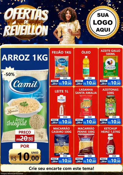 Modelo de Encarte para Encarte A4 Vertical com o tema Ofertas de Réveillon para Supermercado