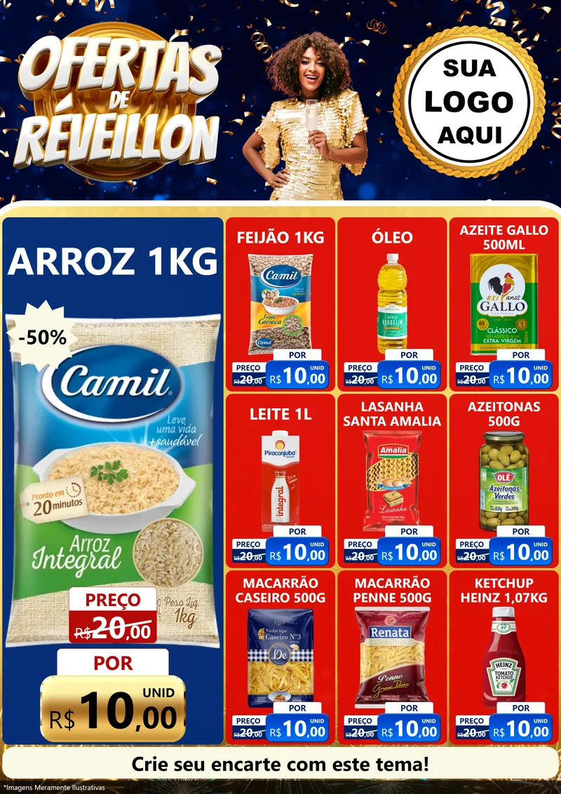 Modelo de Encarte para Encarte A4 Vertical com o tema Ofertas de Réveillon para Supermercado