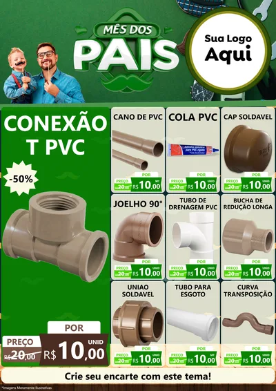 Modelo de Encarte para Encarte A4 Vertical com o tema Mês dos Pais para Tubos e conexões