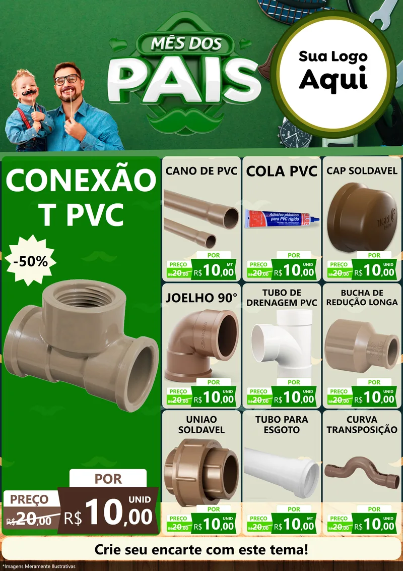 Modelo de Encarte para Encarte A4 Vertical com o tema Mês dos Pais para Tubos e conexões