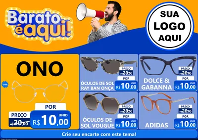 Modelo de Encarte para Encarte A4 Horizontal com o tema Barato é aqui para Óticas
