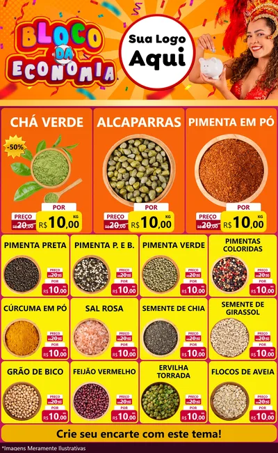 Modelo de Encarte para Encarte Grande com o tema Bloco da Economia para Produtos Naturais
