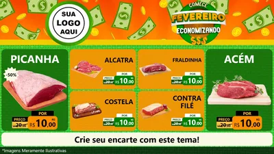 Modelo de TV para TV Horizontal com o tema Comece Fevereiro Economizando para Açougue