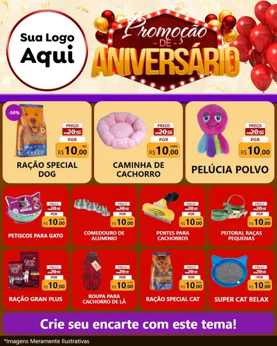 Modelo de Rede Social para Feed Instagram com o tema Promoção de Aniversário para Pet Shop