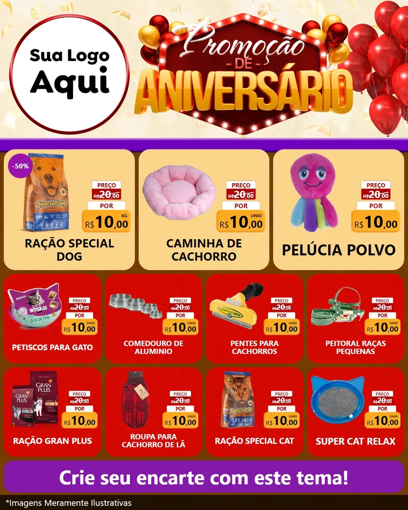Modelo de Rede Social para Feed Instagram com o tema Promoção de Aniversário para Pet Shop