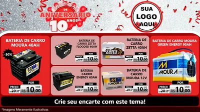 Modelo de TV para TV Horizontal com o tema Promoção de Aniversário - 10 Anos para Baterias Elétricas