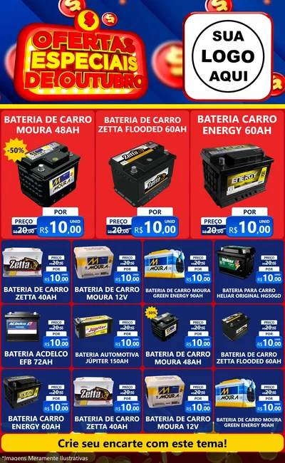 Modelo de Encarte para Encarte Grande com o tema Ofertas Especiais de Outubro para Baterias Elétricas