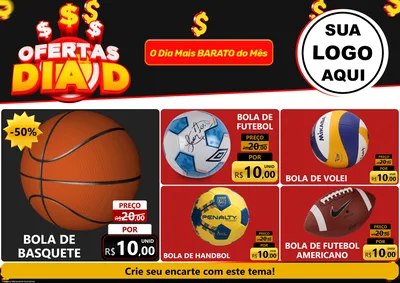 Modelo de Encarte para Encarte A4 Horizontal com o tema Ofertas Dia D para Artigos Esportivos