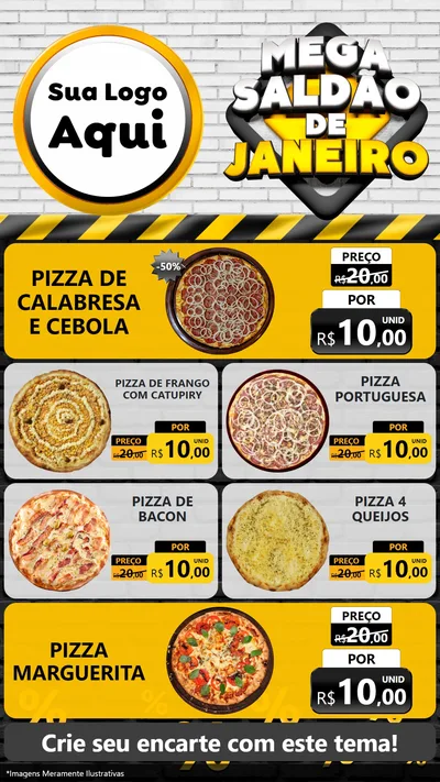 Modelo de TV para TV Vertical com o tema Mega Saldão de Janeiro para Pizzaria