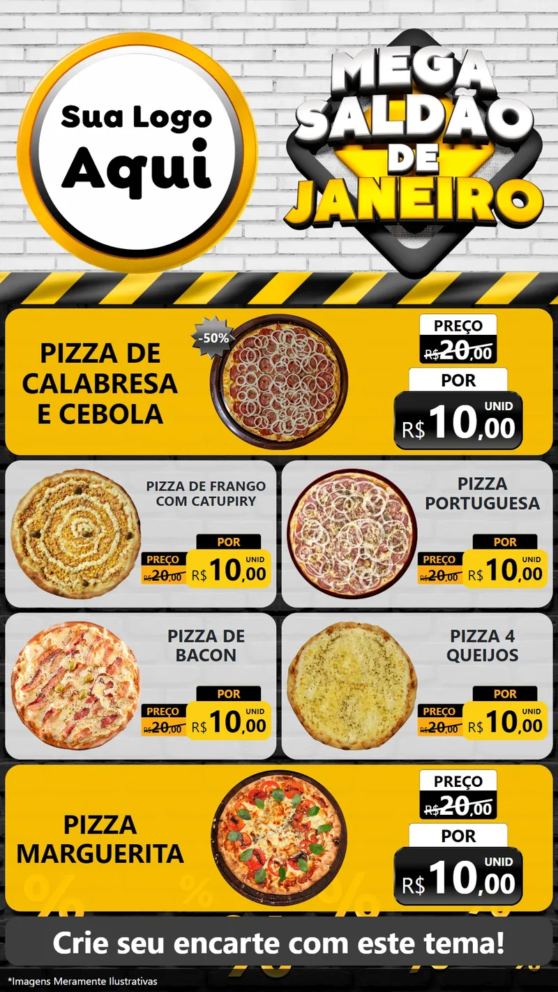 Modelo de TV para TV Vertical com o tema Mega Saldão de Janeiro para Pizzaria