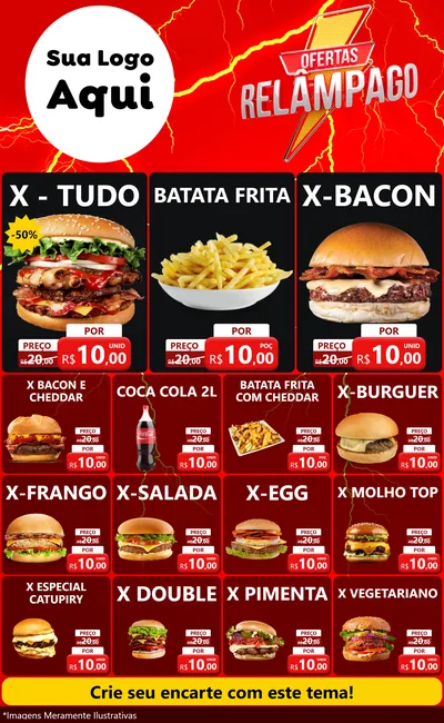 Modelo de Encarte para Encarte Grande com o tema Ofertas Relâmpago para Hamburgueria