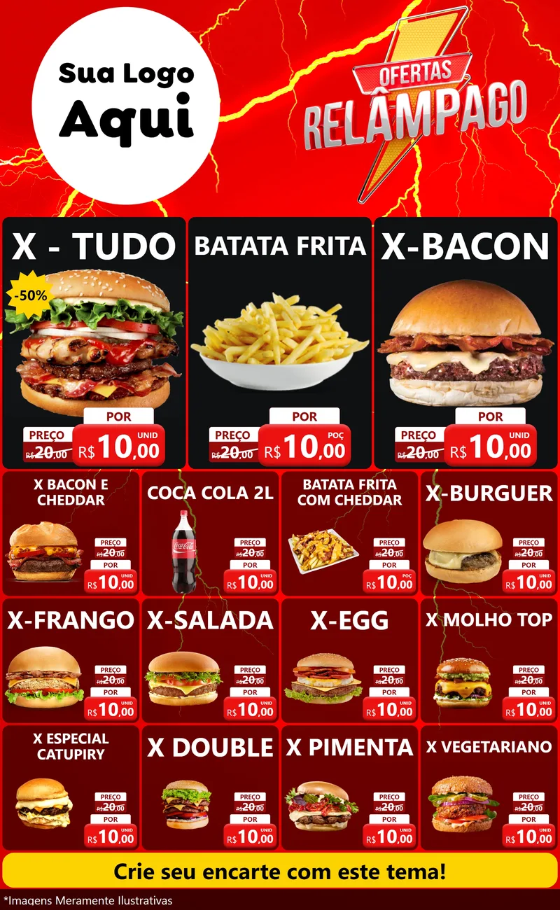 Modelo de Encarte para Encarte Grande com o tema Ofertas Relâmpago para Hamburgueria