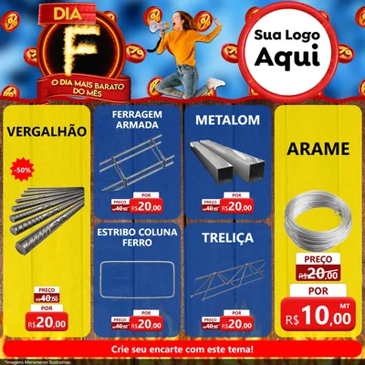 Modelo de Rede Social para Feed Facebook com o tema Dia F - O Dia Mais Barato Do Mês para Ferragens