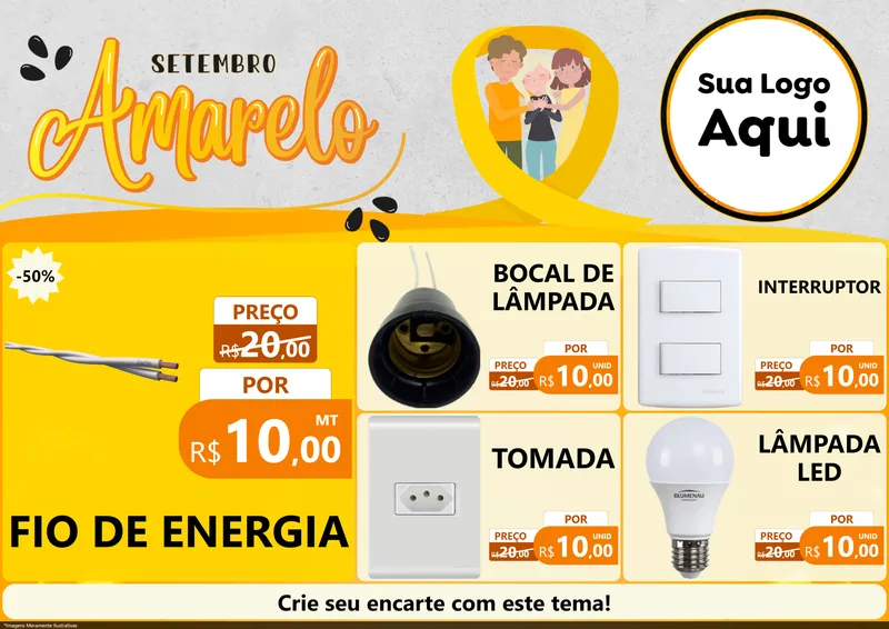 Modelo de Encarte para Encarte A4 Horizontal com o tema Setembro Amarelo para Materiais Elétricos