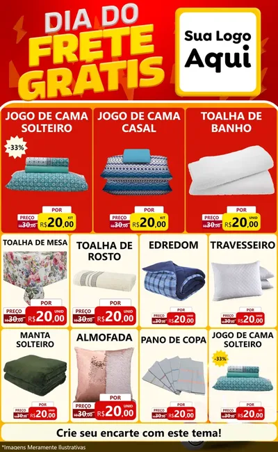 Modelo de Encarte para Encarte Grande com o tema Dia do Frete Grátis para Cama, Mesa e Banho