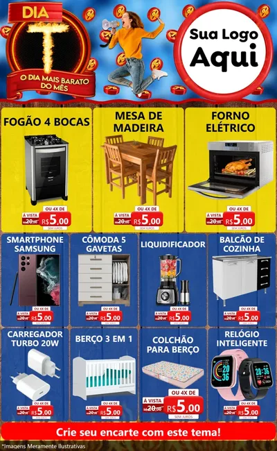 Modelo de Encarte para Encarte Grande com o tema Dia T - O Dia Mais Barato Do Mês para Móveis e Eletro