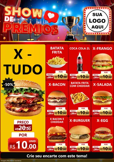 Modelo de Encarte para Encarte A4 Vertical com o tema Show de Prêmios para Hamburgueria