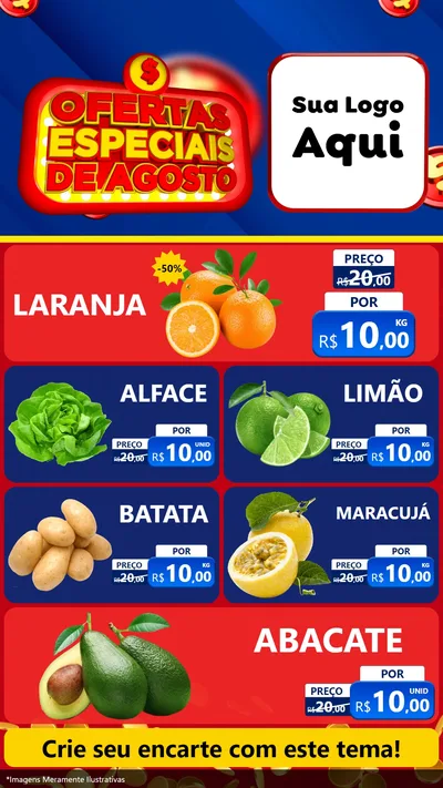 Modelo de TV para TV Vertical com o tema Ofertas Especiais de Agosto para Hortifrúti