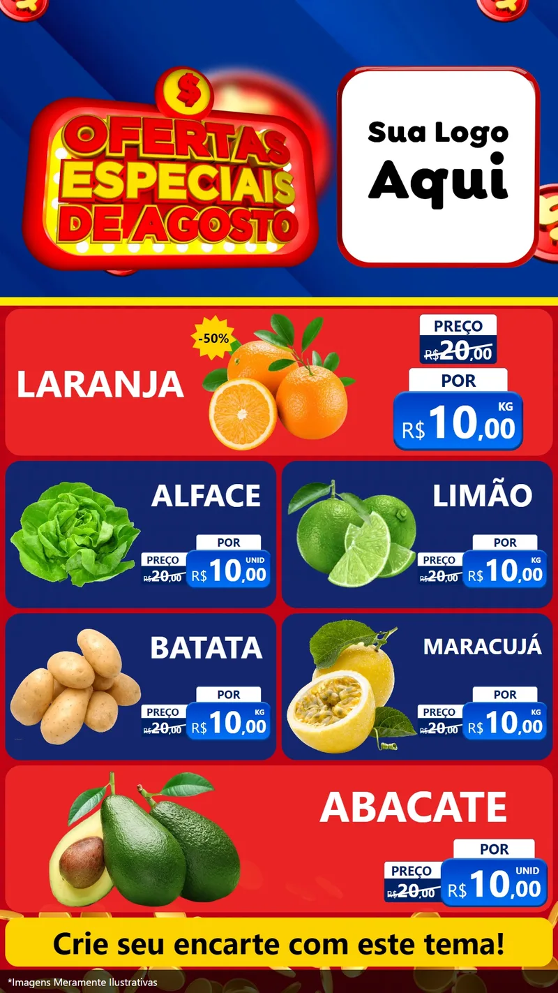 Modelo de TV para TV Vertical com o tema Ofertas Especiais de Agosto para Hortifrúti