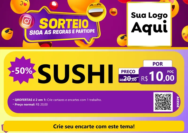 Modelo de Cartaz para Cartaz A4 Horizontal com o tema Sorteio para Comida japonesa