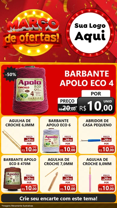 Modelo de Rede Social para Stories com o tema Março de Ofertas! para Armarinho e Aviamentos