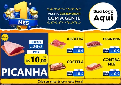 Modelo de Encarte para Encarte A4 Horizontal com o tema Um Mês de Aniversário para Açougue