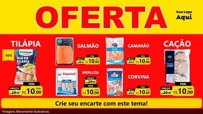 Modelo de TV para TV Horizontal com o tema OFERTA - Vermelho Cartaz para Peixaria