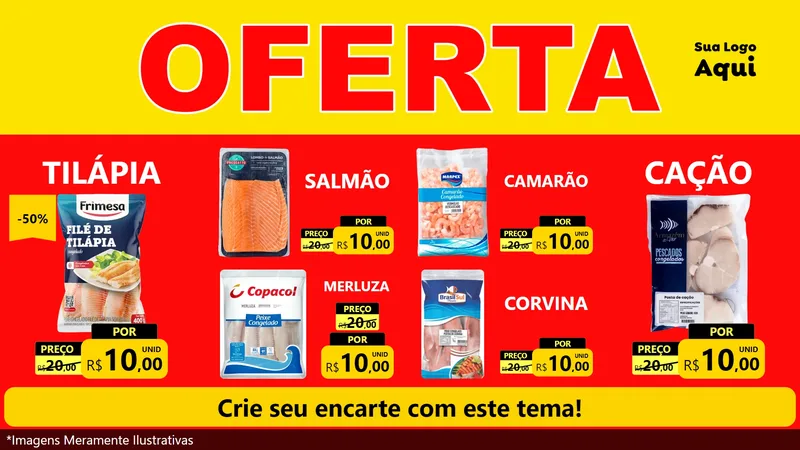 Modelo de TV para TV Horizontal com o tema OFERTA - Vermelho Cartaz para Peixaria