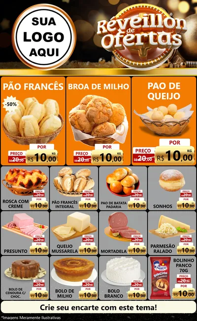 Modelo de Encarte para Encarte Grande com o tema Réveillon de Ofertas para Padaria