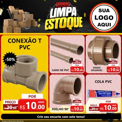 Modelo de Rede Social para Feed Facebook com o tema Operação Limpa Estoque para Tubos e conexões