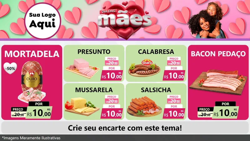 Modelo de TV para TV Horizontal com o tema Dia das Mães para Frios e Laticínios
