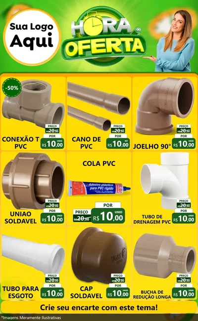 Modelo de Encarte para Encarte Grande com o tema Hora da Oferta para Tubos e conexões