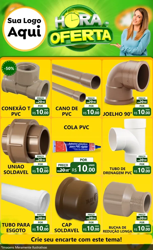 Modelo de Encarte para Encarte Grande com o tema Hora da Oferta para Tubos e conexões
