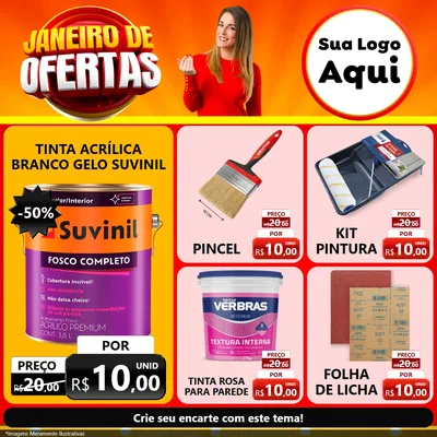 Modelo de Rede Social para Feed Facebook com o tema Janeiro de Ofertas para Tintas e Ferramentas