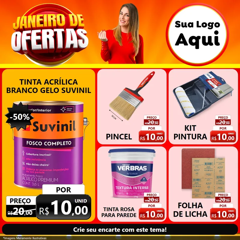 Modelo de Rede Social para Feed Facebook com o tema Janeiro de Ofertas para Tintas e Ferramentas