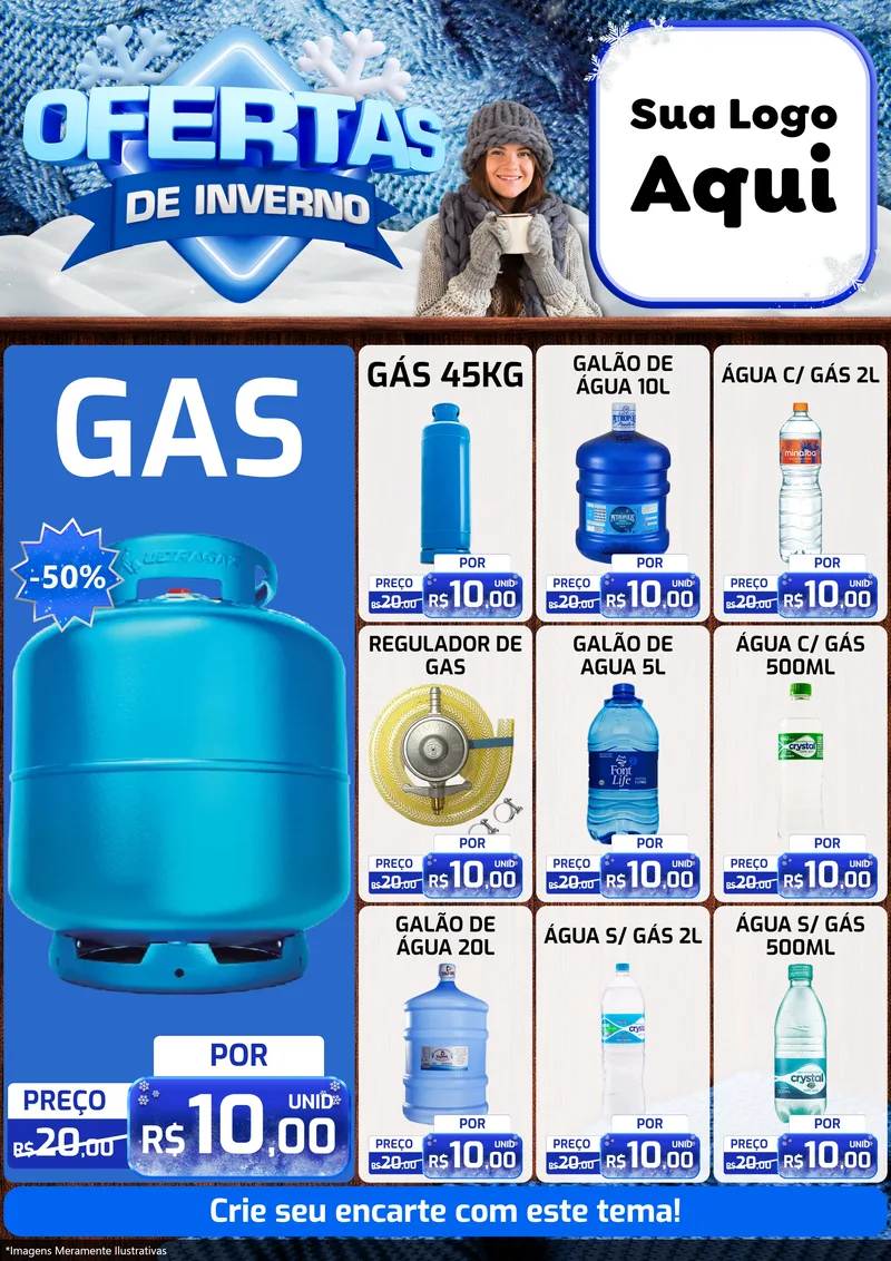 Modelo de Encarte para Encarte A4 Vertical com o tema Ofertas de Inverno para Água e gás