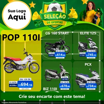 Modelo de Rede Social para Feed Facebook com o tema Seleção de Ofertas - Copa para Concessionaria de Motos