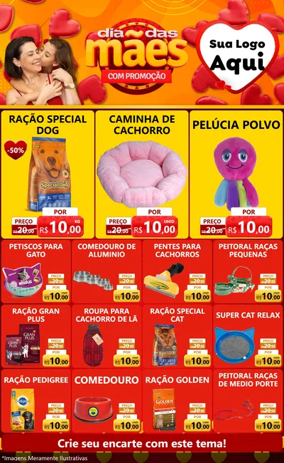 Modelo de Encarte para Encarte Grande com o tema Dia das Mães com Promoção para Pet Shop