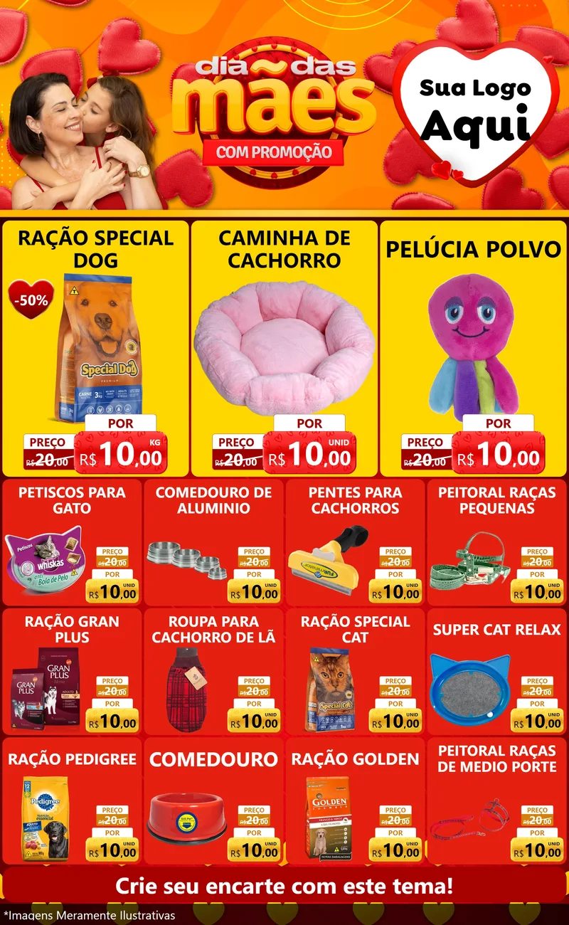 Modelo de Encarte para Encarte Grande com o tema Dia das Mães com Promoção para Pet Shop